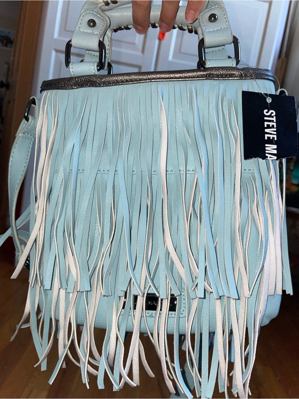 Steve Madden NWT Light Blue and White Fringe Shoulder Bag